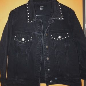 F21 black studded jean jacket